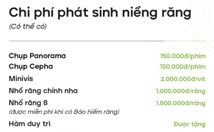 Chi phí phát sinh tại Smile Care